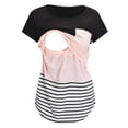 thumbnail image 1 of Pisexur Hauts d'Allaitement pour Femmes, Vêtements de Maternité Décontractés à Rayures Patchwork Col Rond Manches Courtes Double Couche T-Shirt de Grossesse avec Poche, 1 of 4