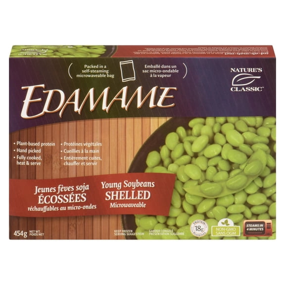 Jeunes fèves soja écossés Edamame de Nature's Classic Allen Family Foods 454g réchauffables au micro-ondes, 454g micro-ondes