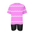 thumbnail image 3 of Mikilon Ensemble Élégant pour Femmes 2 Pcs Mode Décontractée Rayé Imprimé Col Rond Épaule Tombante Short Ensemble Deux Pièces Rose-B 2TG, 3 of 4