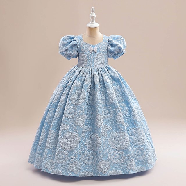 XZNGL Toddler Girls Puff Sleeve Flower Bow Ruffles Birthday Party Gown Long Dresses