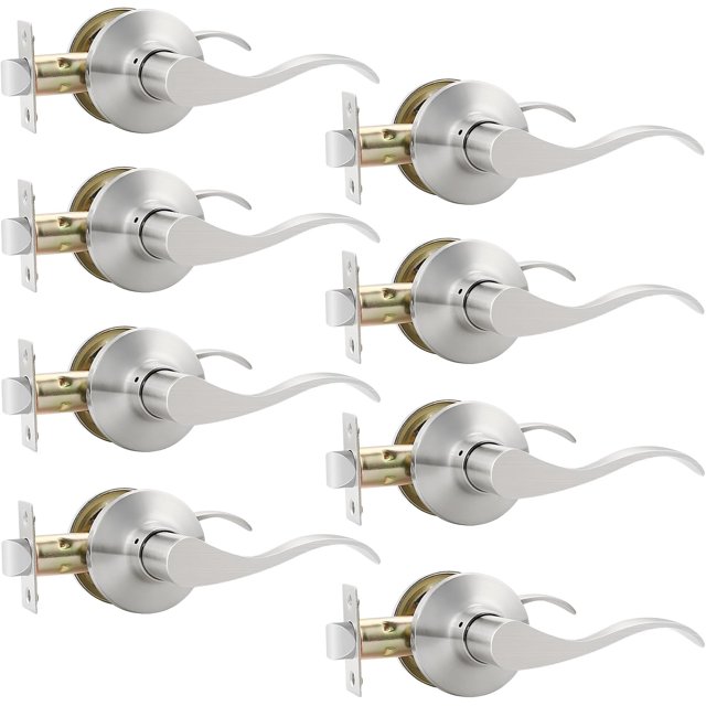 Satin Nickel Door Handle Interior Brushed Nickel Passage Door Lever for Hall and Closet Keyless Door Lock Set Reversible for Left Right Sided Doors Leverset Handleset