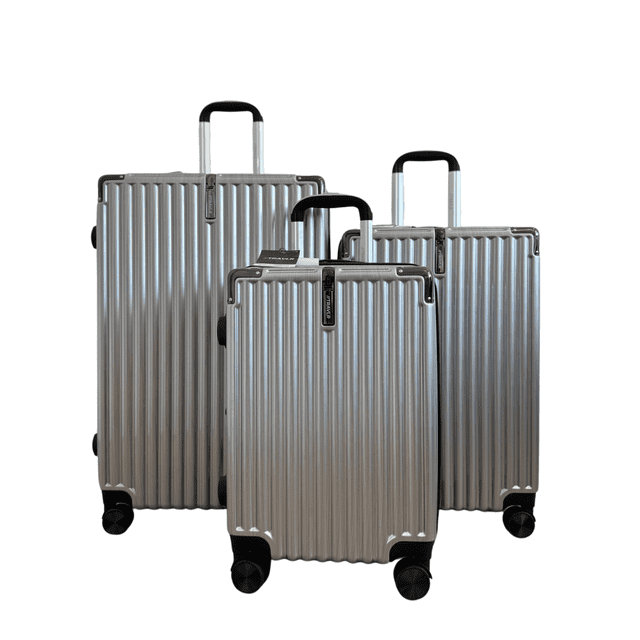 TRAVLR Strokes 3 Piece (20"25"29") Hardside Luggage Set Expandable, Anti-Scratch, Mute Eight Wheels Wheels and TSA Lock- Silver