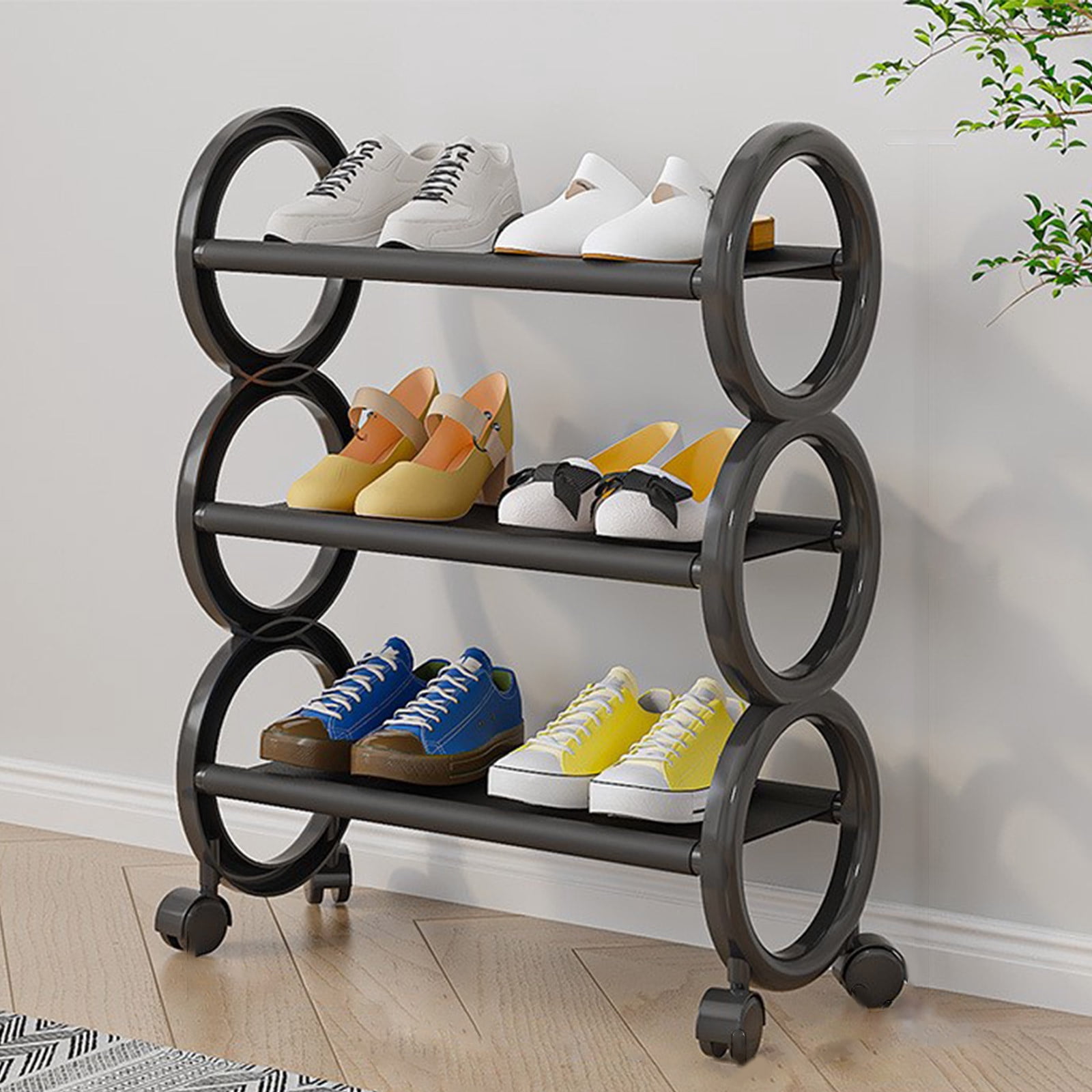 Dvkptbk Mobile Shoe Rack Shoe Rack with Wheels Movable Shoe Rack Organizer Three Tier Shoe Storage Cabinet for Everyday Items Suitable for Bedroom Closet Entryway Bedroom Under Table