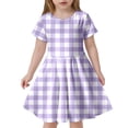thumbnail image 1 of LUOGENLI Robe Mode pour Enfants à Carreaux Ajustée à Manches Courtes (6 14 Ans) Robe Maxi avec Short en Dessous Violet Pâle 8-9 Ans, 1 of 4
