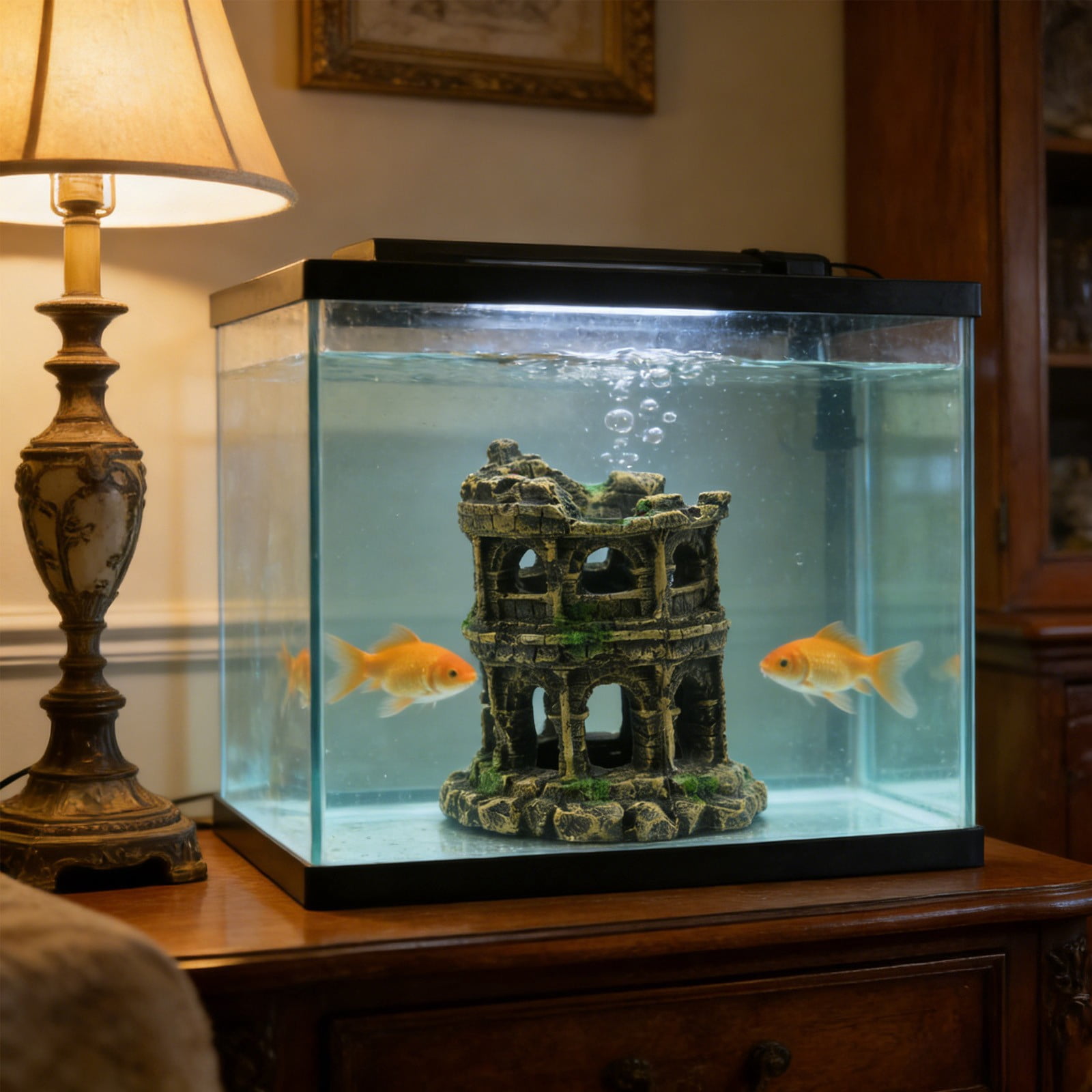 Czzoypi Antique Roman Column Castle Aquarium Ornament, Resin Fish Tank Decor Large Gravel Cave Hideout, European Ruins Decorations for Betta Fish Play Rest Hiding Terrarium
