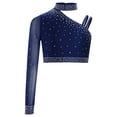 thumbnail image 4 of RUNQHUI Gymnastics Leotard for Girls 2 Piece Dance Outfit Rhinestone Mesh Crop Top with Shorts Set Activewear Navy Blue 8, 4 of 6
