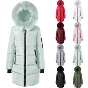Wiyuqeen Women's Winter Hooded Coat Warm Long Puffer Jacket Parka Full Zip Faux Fur Hood Quilted Down Outwear with Pockets
