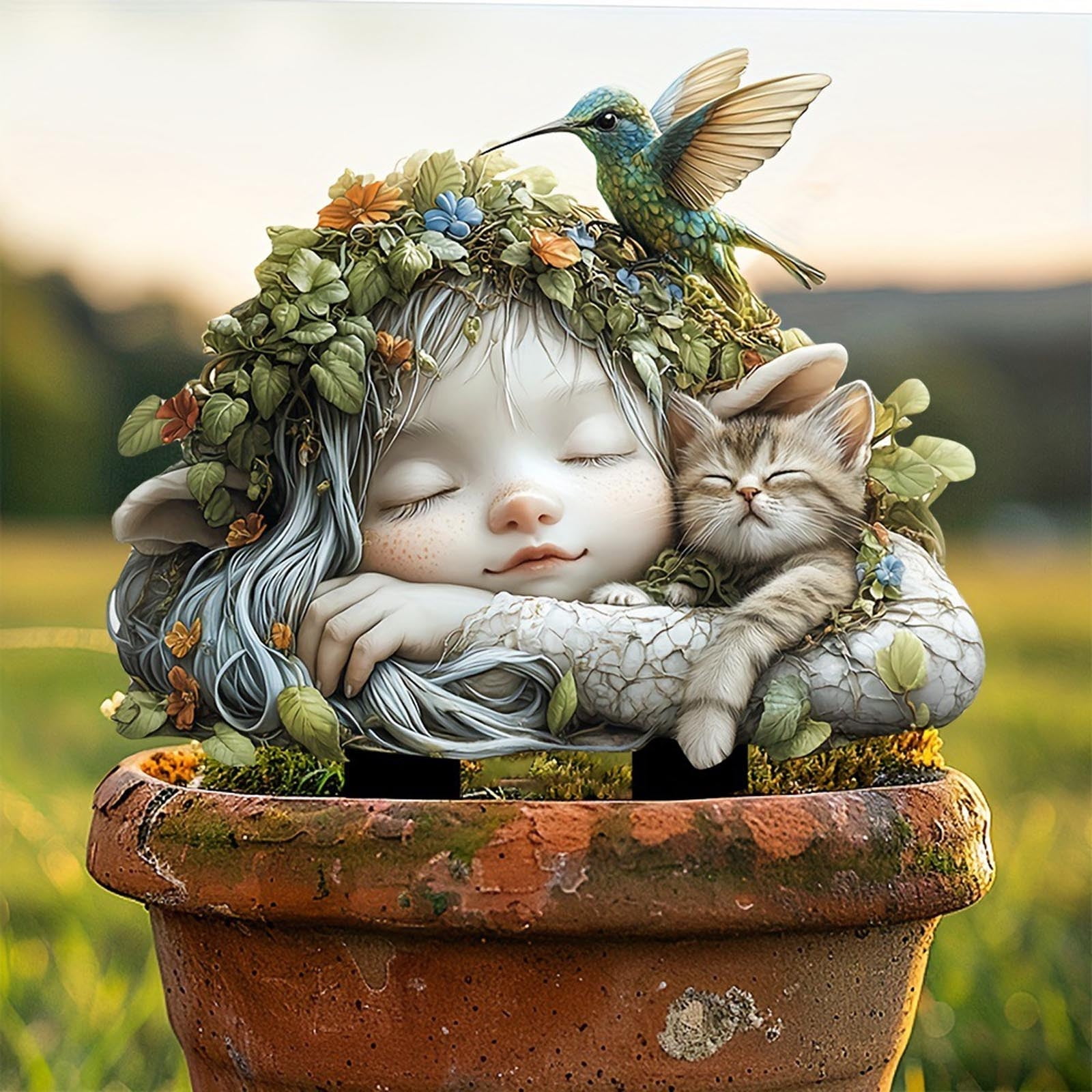 HBYJLZYG Enchanting Hummingbird Garden Art Stake, Bohemian Style