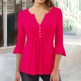 thumbnail image 2 of Diufon Womens Dressy Tops Casual Ruffle 3/4 Sleeve Button V Neck Loose Shirts Trendy Solid Color Basic Blouse, 2 of 3