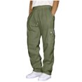 thumbnail image 1 of RXIRUCGD Men Casual Trousers High Waist Drawstring With Multi-Pockets Long Pants, Green, Size: M, 1 of 5