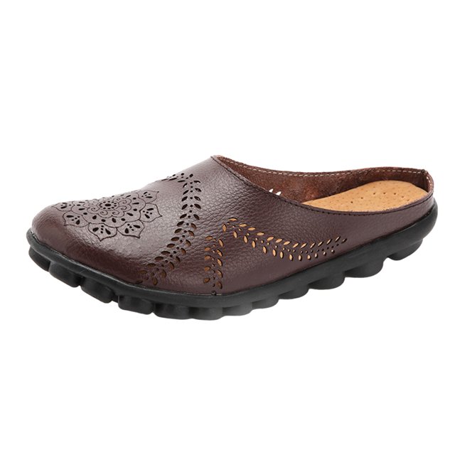 Chaussures pour Femmes Couleur Unie Rétro Creusé Talon Plat Mode Confortable Sandales Décontractées Pantoufles