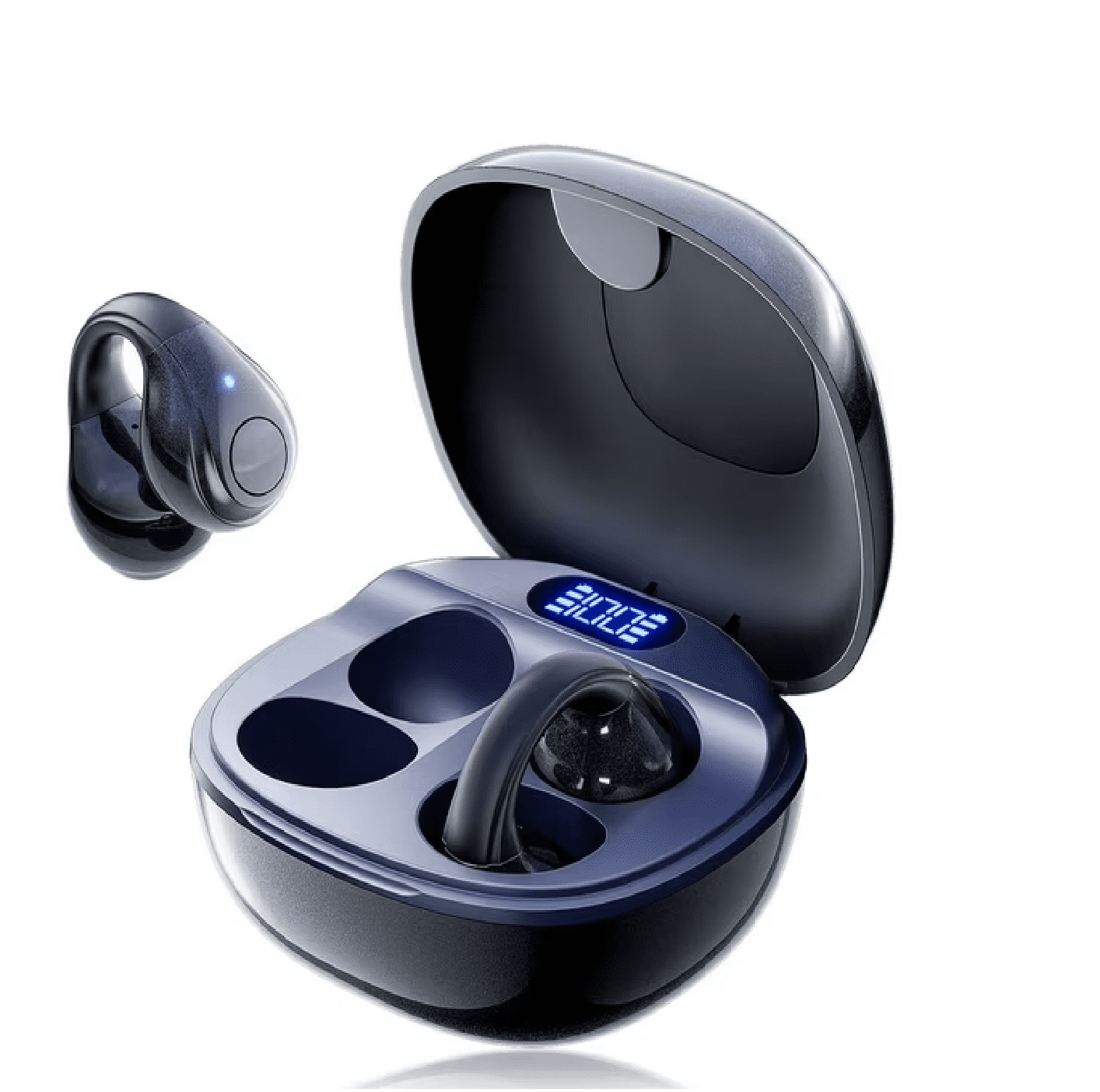 Refurbished VEAT00L P97 Open-Ear Headphones, Wireless Clip On Earbuds with Digital Display Charging Case 68 Hours Playtime, Lightweight Comfor