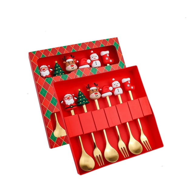 Chmadoxn Christmas Spoon Christmas Dessert Spoon Fork Stainless Steel Tableware Set Cute Doll With Hand Gift some tableware
