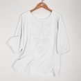 thumbnail image 2 of Yuyuzo Hauts Boho pour Femmes Chic Décontracté Chemises à Manches 3/4 Broderie Col Rond Hauts d'Été Amples T-Shirts Blouse, 2 of 7