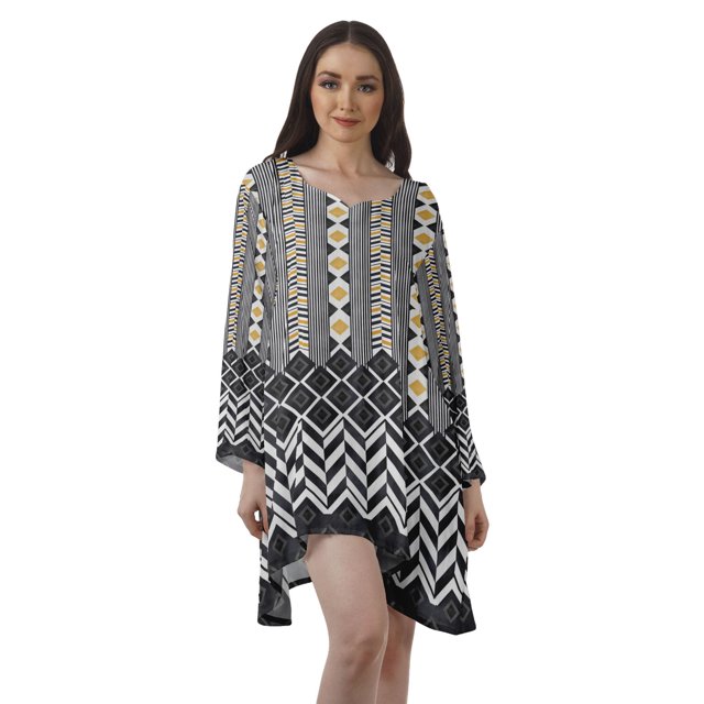 Moomaya Robe de Cocktail Imprimée à Manches Longues Tenues de Noël Robe Courte pour les Fêtes