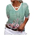 thumbnail image 1 of CEHVOM Chemise à Manches Longues Col en V Imprimé Floral Rétro Mode Femme Décontractée Ample Liquidation, 1 of 5