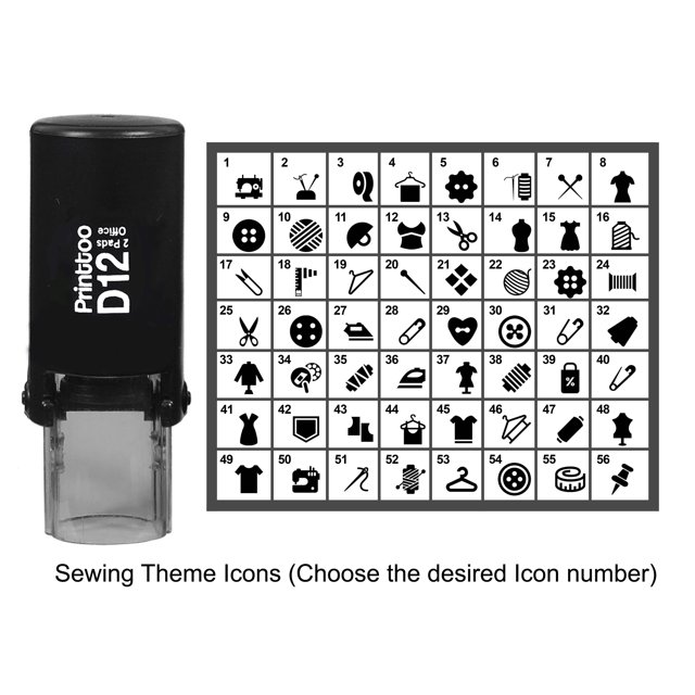Printtoo Personalized Sewing Theme Icons Round Rubber Stamp Self Inking Stamper 12 mm-Violet