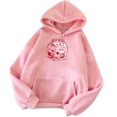 thumbnail image 1 of Pompotops Femmes Mignon Ample Imprimé Fraise Décontracté Manches Longues Hauts à Capuche Poches Chandails en Molleton Chandail, 1 of 3