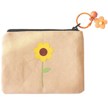 Porte-Monnaie Fleur Mignon en Toile avec Fermeture Éclair, Mini Portefeuille avec Porte-Clés