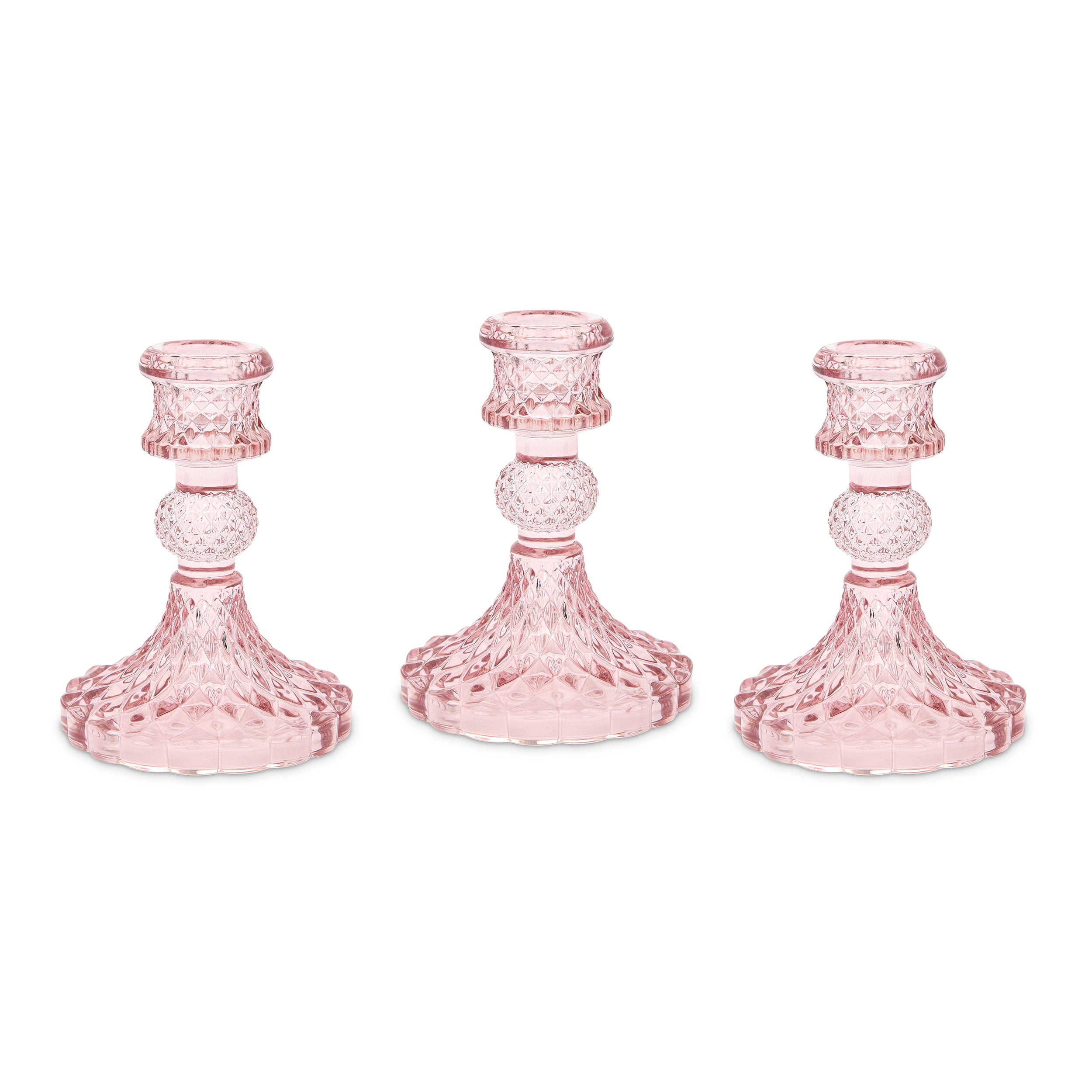 Weddingstar Vintage Style Pressed Glass Candle Holder - Pink - Set of 3
