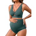 thumbnail image 1 of Charmo V Neck Maternity Swimsuits Ribbed Twist Front Bikini Sets High Waist Pregnancy Bathing Suits for Womens, 1 of 6