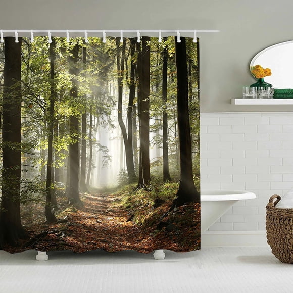 RXIRUCGD Trees Forest Sunlight Shower Curtain Straight Tall Trees Sunshine Attractive Nature Landscape Waterproof Fabric Bathroom Decor