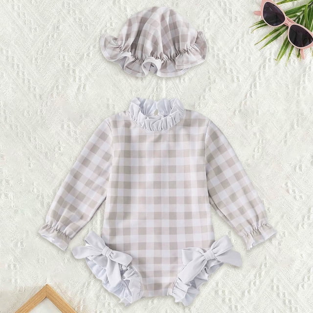 Girl Rash Guard Swimsuits Hawaiian Ruffle Sun Protection Long Sleeve Toddler Bathing Suit Girl 6-12 Months