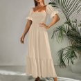 thumbnail image 1 of SMihono Robe Bohème d'Été pour Femmes Grande Taille Mode Décontractée d'Été Col Carré Uni Manches Courtes Femmes Robe pour Femmes Longues Robes, 1 of 8