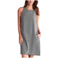 thumbnail image 2 of EGNMCR Robes de Fête pour Femmes Robe Débardeur Décontractée Sans Manches de Printemps/été pour Femmes, Unie, Ample, Col Rond, Plissée, en Coton et Lin, 2 of 6
