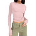 thumbnail image 2 of Timegard Hauts de Sortie pour Femmes Col Ras du Cou Manches Longues Ajusté Blouse Unie Décontractée Confortable T-Shirt Hauts, 2 of 5
