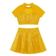 thumbnail image 4 of Hansber Robe de Danse Jazz Lyrique à Sequins pour Filles 2 Pcs Crop Top Contemporain Dos Ouvert avec Jupe Or 4, 4 of 6
