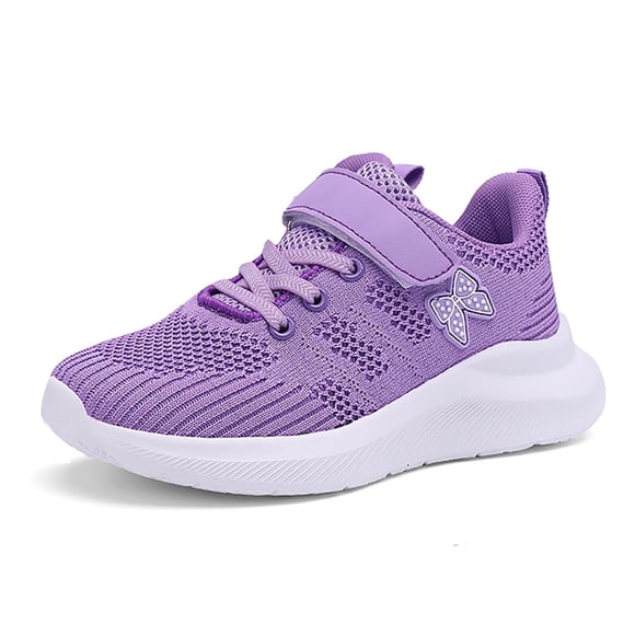 PMVFHDE Sneakers for Girls Children's Fashion Mesh Lace Up Sneakers Color Matching Casual Comfortable Running Shoes Purple,11.5-12 Years