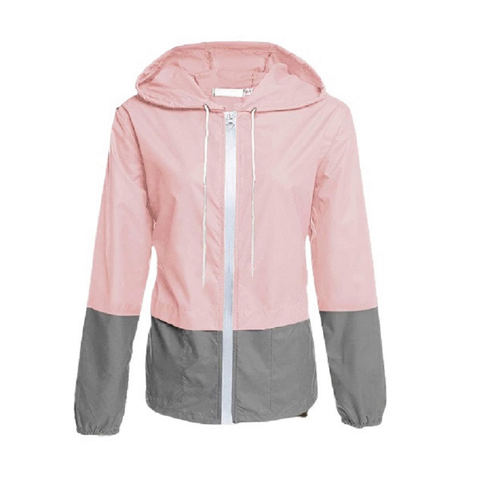 Opperiaya Women Packable Rain Jacket Outdoor Color Block Hooded Windbreaker
