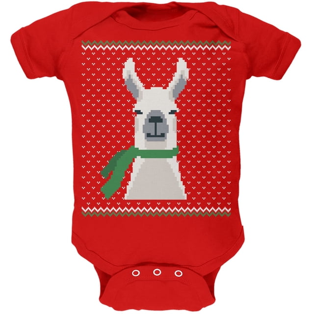 Ugly Christmas Sweater Big Llama Red Soft Baby One Piece