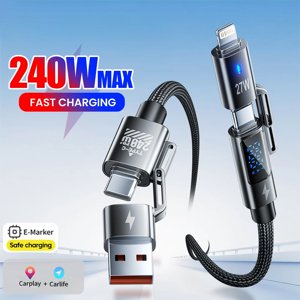 240W Max 4-In-1 USB Type C Cable for  16 And for  Carplay, Super Charge Data Cord