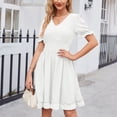 thumbnail image 3 of Dvprdro Robe en Chiffon pour Femmes, Mode Été, Col en V, Manches Courtes, à Volants Plissés, Décontractée, Ample, Boho, Plage, Soleil, Mini Robe, 3 of 5