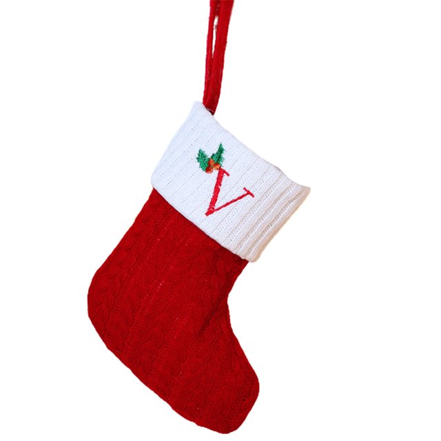 Christmas Tree Decorative Socks With Embroidered Initial Letters Red Green White Knit Stockings
