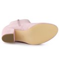 thumbnail image 2 of BLISSFUL STEP Women's Side Zipper Round Toe Block Heel Ankle Boots Pink 6, 2 of 7