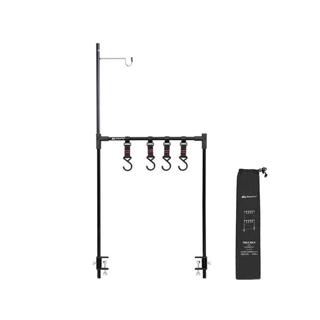Tablette Pliante en Alliage d'Aluminium Portable Générique avec Crochet Lumineux pour Usage Extérieur, Idéale pour le camping, la Randonnée et les Pique-Niques. Comprend un Cadre en Alliage d'Aluminium Noir avec Pinces de Table Ajustables, Quatre Crochets Robustes pour Accrocher des Outils, et un Crochet Léger. Comprend un Sac de transport durable pour un transport Pratique.
