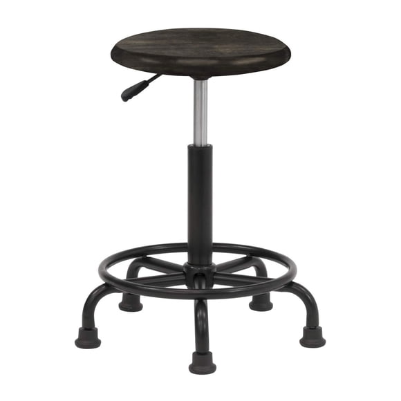 Studio Designs Retro Wood Top Pneumatic Adjustable Stool, Distressed Black