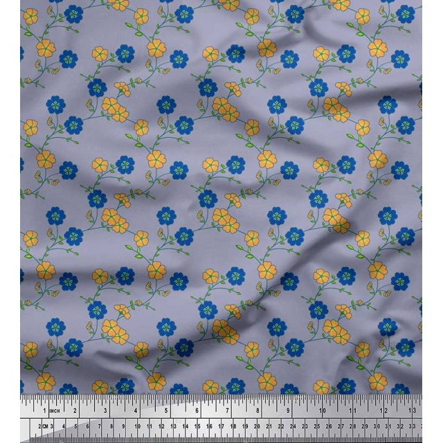 Soimoi Rayon Fabric Leaves & Floral Printed Fabric 1 Yard 42 Inch Wide