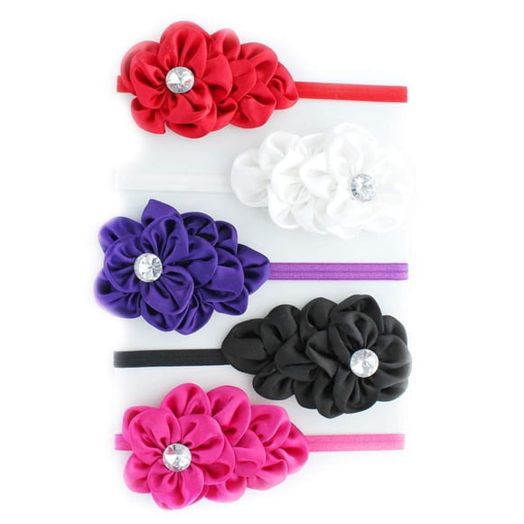 My Lello Lot de 5 Serre-Têtes Élastiques en Satin à Fleurs en Cascade pour Bébé
