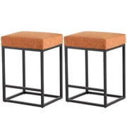 24" PU Faux Leather Bar Stool with Footrest, Set of 2 for Home, Kitchen, Counter, Bar- Brown