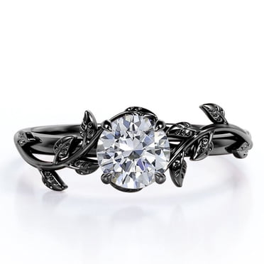 JeenMata Bague de Fiançailles Bohème en Moissanite Taille Ronde de 2 Carats - Bague de Promesse Vintage en Moissanite - Placage Or Noir 18K pour Femmes