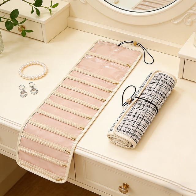 Jewelry Storage Bag, Usavan Large Capacity Travel Jewelry Organizer with Rolled Cover, Multi Compartment Hanging Pouch for Earrings Necklaces Bracelets