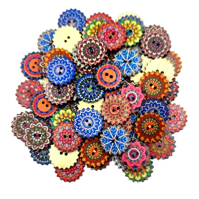 KLKCMS 100 * Wooden 2 Holes Painted Sewing Buttons Craft DIY 20mm