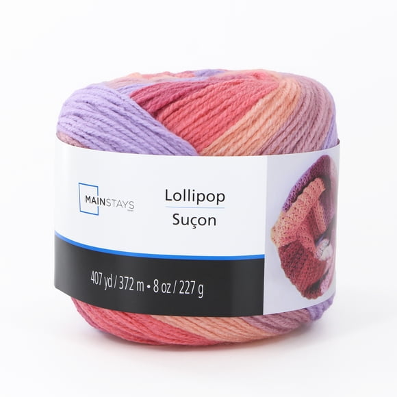 MAINSTAYS Lollipop #4 Acrylic Yarn 227 g (8 oz), Pink Variegated