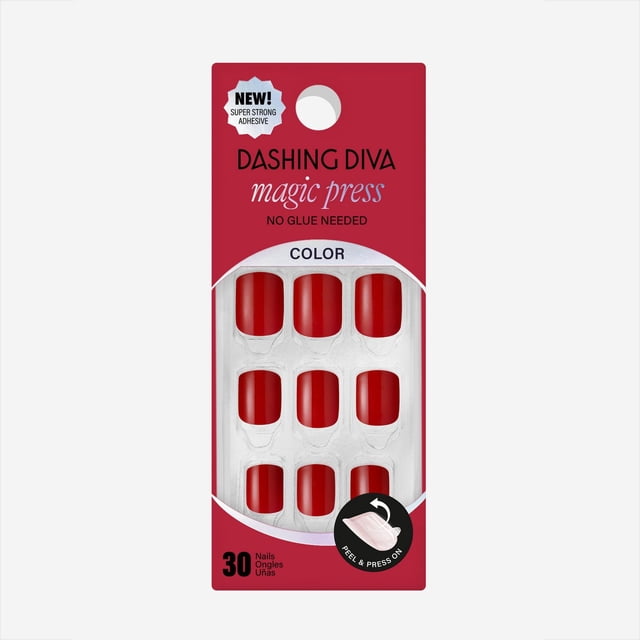 DD - MAGIC PRESS - Ongles en gel à Presser Carrés de Longueur Moyenne Rouge POPSICLE Cerise avec Fini Lustré et Adhésif super Fort, Aucune Colle Nécessaire, Comprend 30 Ongles, application Pelable et Pressée par Dashing Diva, Imperméables et Durables jusqu'à 10 Jours