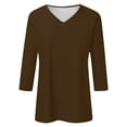 thumbnail image 4 of Spring Tops for Women V Neck Solid Color Casual Summer Basic Top Long Sleeve Basic Oversized Tshirts for Women Coffee S, 4 of 4