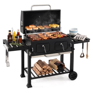 Gymax Grand charbon de bois Grill752 sq.in fumeur surdimensionné Patio BBQ Grille avec plateaux de charbon